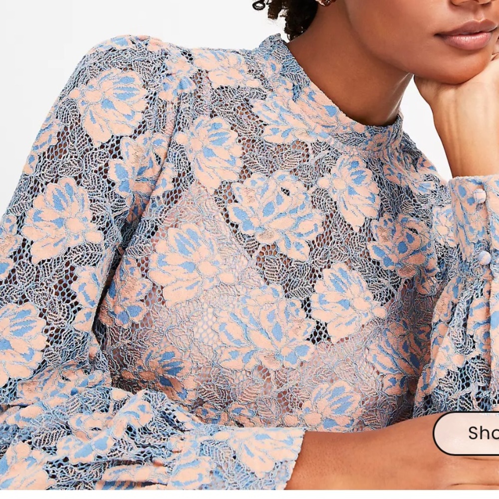 Elegant Lace Floral Top in Blue and Pink from LOFT